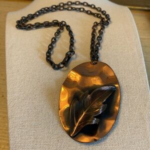 Vintage Copper-tone Leaf Pendant Necklace